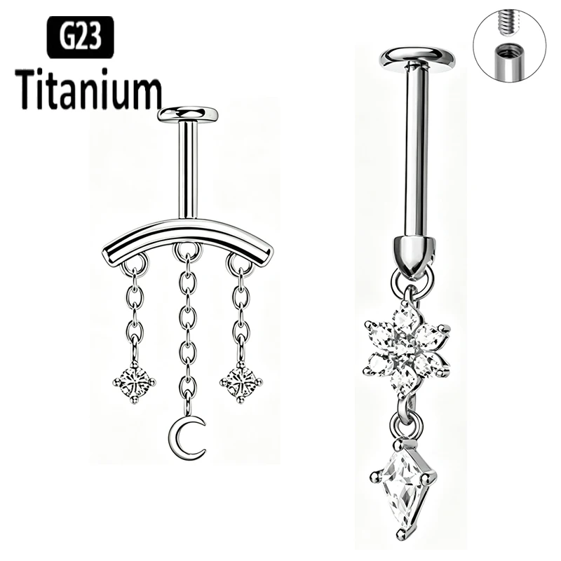 G23 Titanium 16G 18G Marquise CZ Screw Pendant Vertical Helix Piercing Ear Cartilage Stud Earrings Labret Lip Rings Body Jewelry