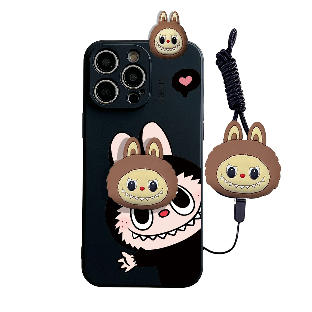 thumbnail image 1 of Para Xiaomi Redmi 9 10 10A 12 13 10C 12C 13C 14C Note 8 9 9s 10 11 12 13 Pro Say hello Labubu Funda con soporte de cuerda, 1 of 5