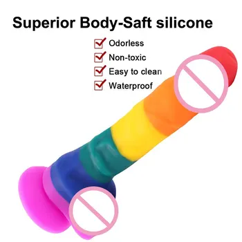Rainbow Double Layer Silicone Big Dildo Realistic Fake Long Dick Penis Butt Plug Adult Sex Toy For Woman Men Vagina Anal Massage 5
