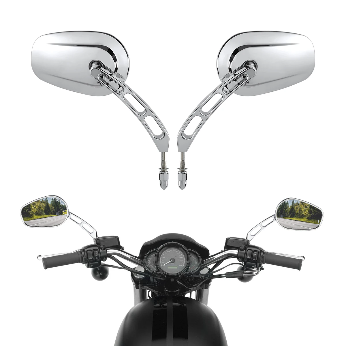 Chrome Motorcycle Mirrors For Harley Davidson Road King Softail Sportster Dyna A