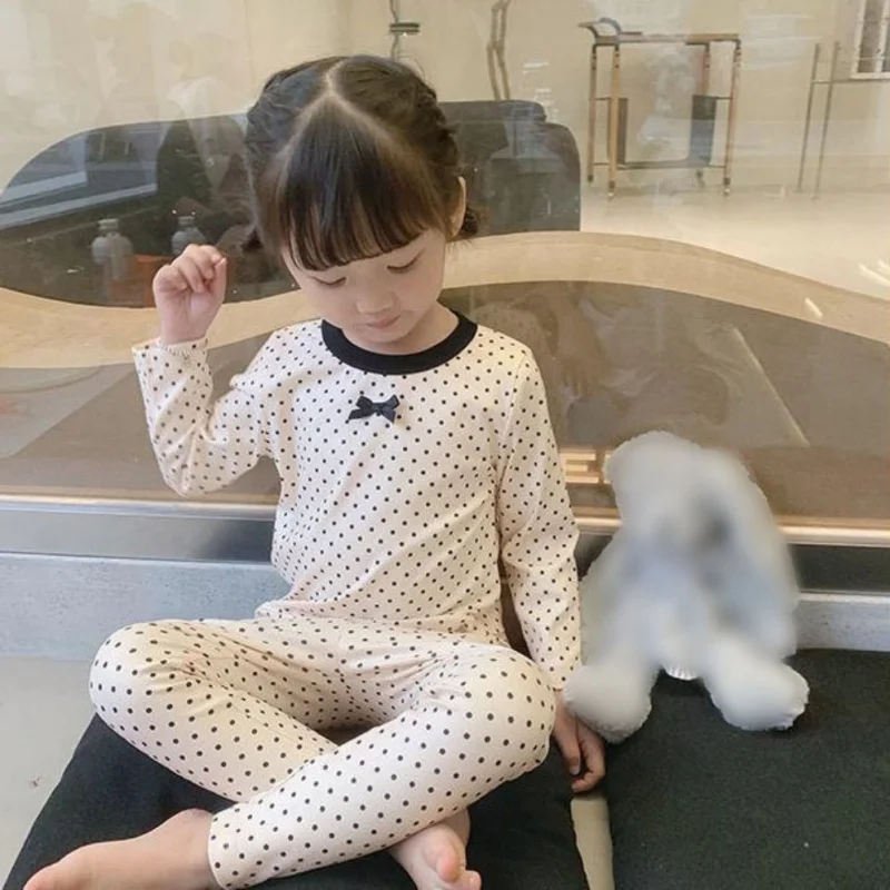 Children's Pajama Set Long Sleeve Polka dot Print Girls Outfit Pajamas Princess style Pajama Set Kids Girl Clothing