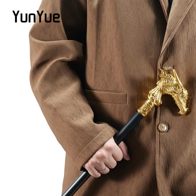 Gold Luxury Dragon Head Walking Cane Fashion Decorative Walking Stick Vintage Gentleman Elegant for Cosplay Party 93cm