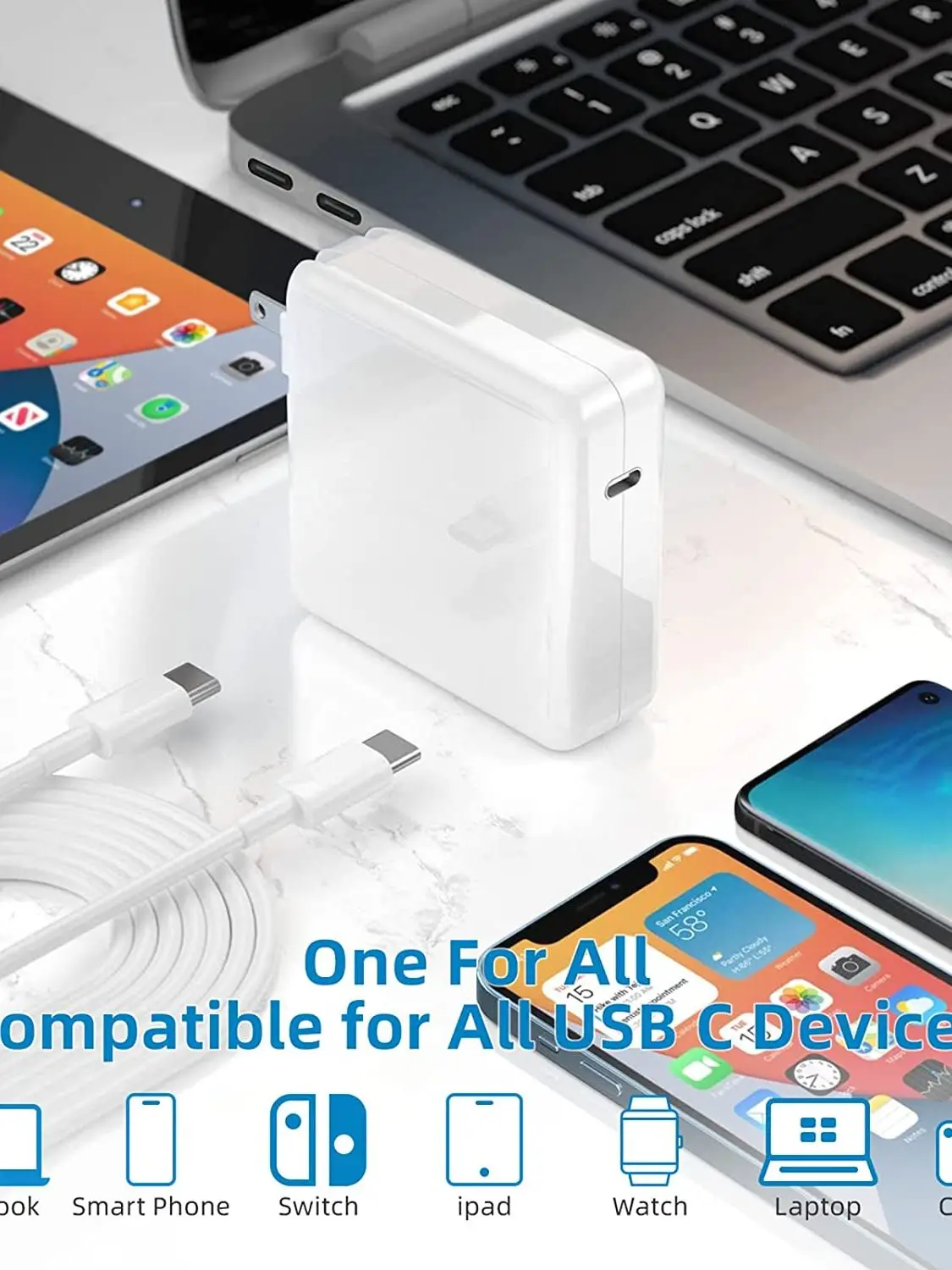 87W PD USB-C 전원 MagSaf* 2 어댑터 노트북 고속 충전기 (애플 맥북 프로 15'' M1 A1719 A1707 2016-2020년 출시 모델용)