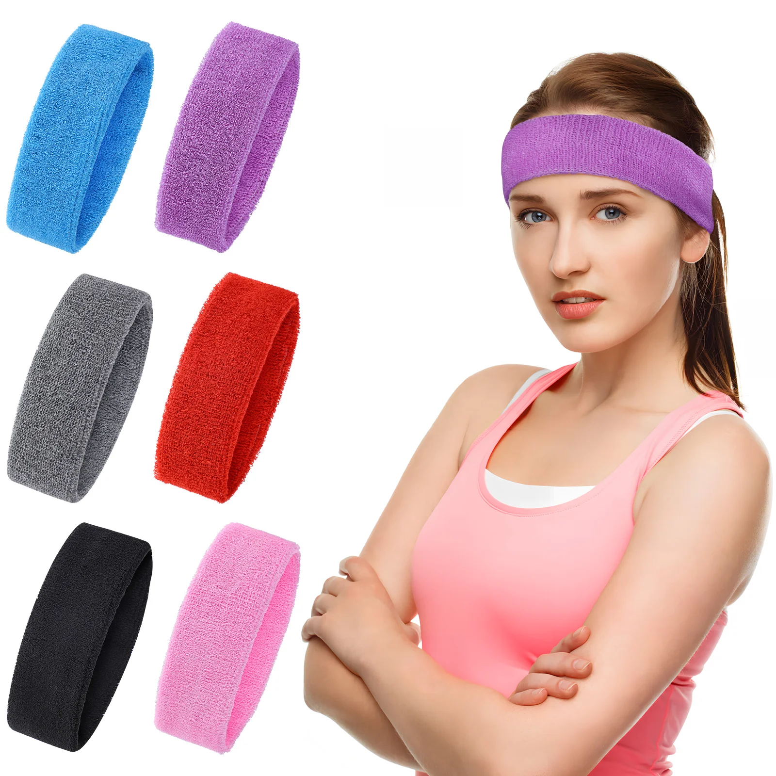 

6 Pcs Yoga Headband Running Non Slip Sweatband Absorb Athletic Headbands Unisex Sweatbands Polyester Cotton Men