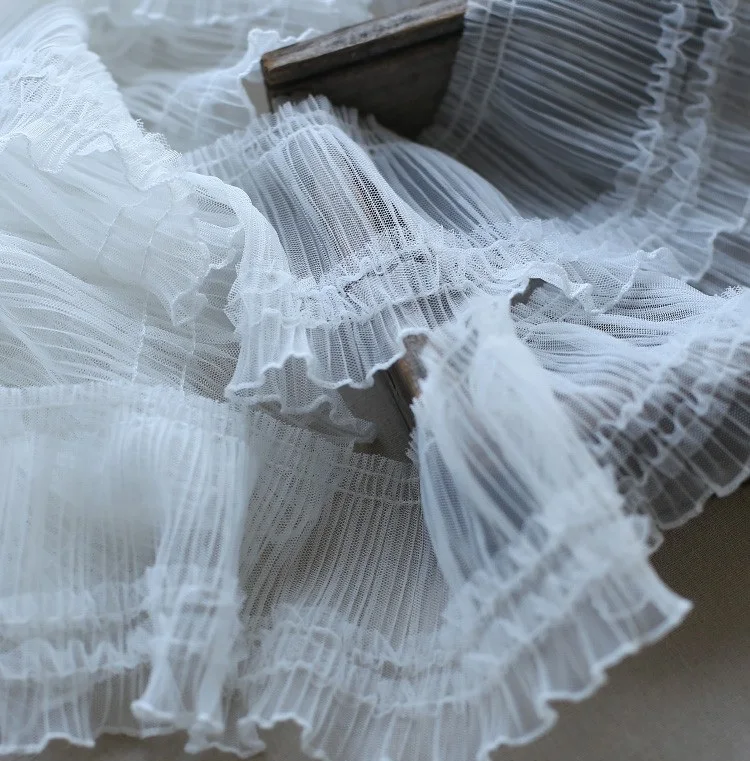 Lace Fabric Lace Accessories Lace Garment Accessories Lace Decoration 3meters/lot 10cm Press Pleated Small Ruffles Mesh Lace Trim Accessories DIY Decorative Trims