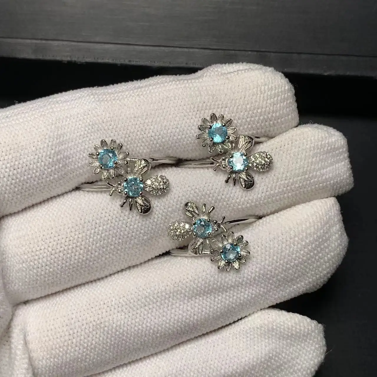 MM Natural Blue Topaz Ring Adjustable Female Ring Jewelry for Women Gift Wholesale High Quality Vintage Fine