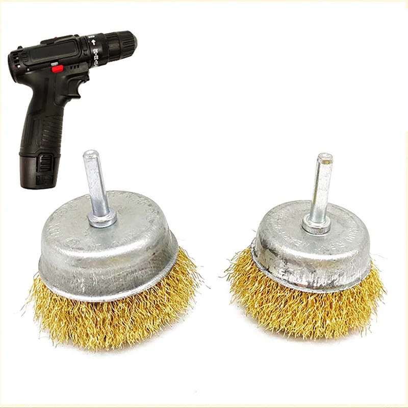 50mm Steel Wire Brush Brass Plated Wheels Brushes Drill Rotary Tools Metal Rust Removal Polishing Brush 4