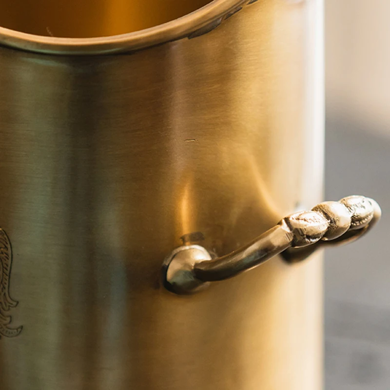 Handcrafted Brass Ice Bucket with Dual Handles-Wine Champagne Beer Cooler for Hotel Restaurant Home Bar Accessories Ornaments