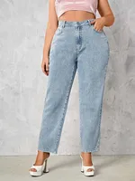 3xl Plus Size Women Clothing Spring Summer Blue Denim Overalls with Pockets Light Washed Casual Jeans Pants Ankle Length Pants - Image 5