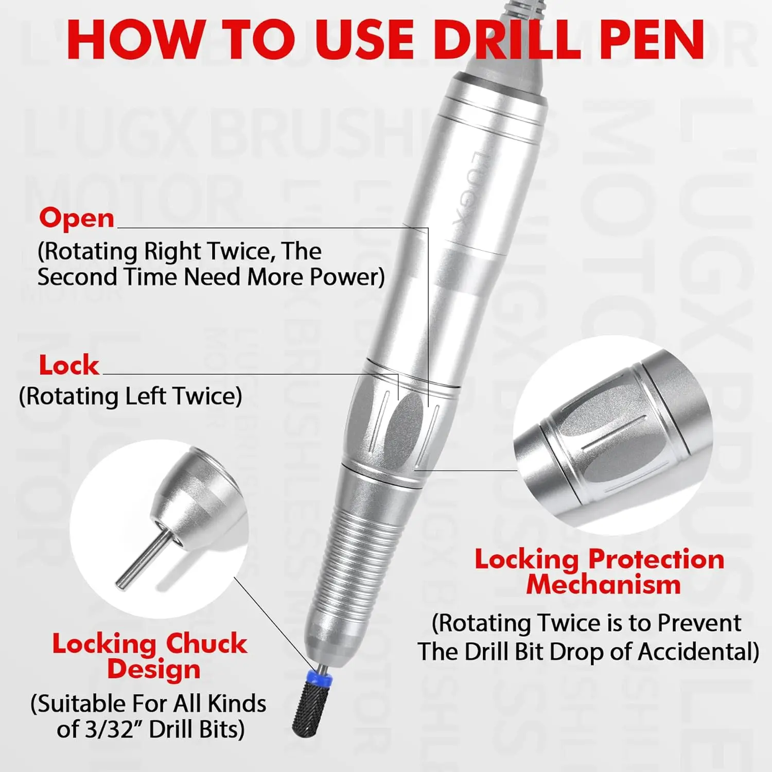Professional Nail Drill, 45000RPM Brushless Electric Nail File Manicure Pedicure with 7 Drill Bits, Perfect for Home Salon Use, 2