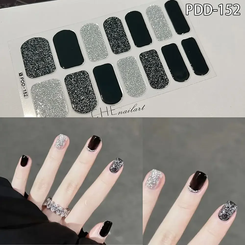 14Strips Gel Nail Stickers Semi Cured Full Cover Gel Nail Polish Strips Floristic Nail Art Stickers DIY Nail Art Making