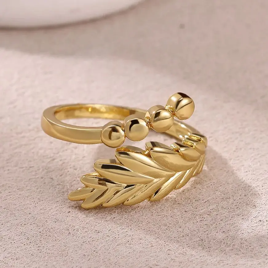 Gold Plated Steel Leaf Adjustable Ring For Women