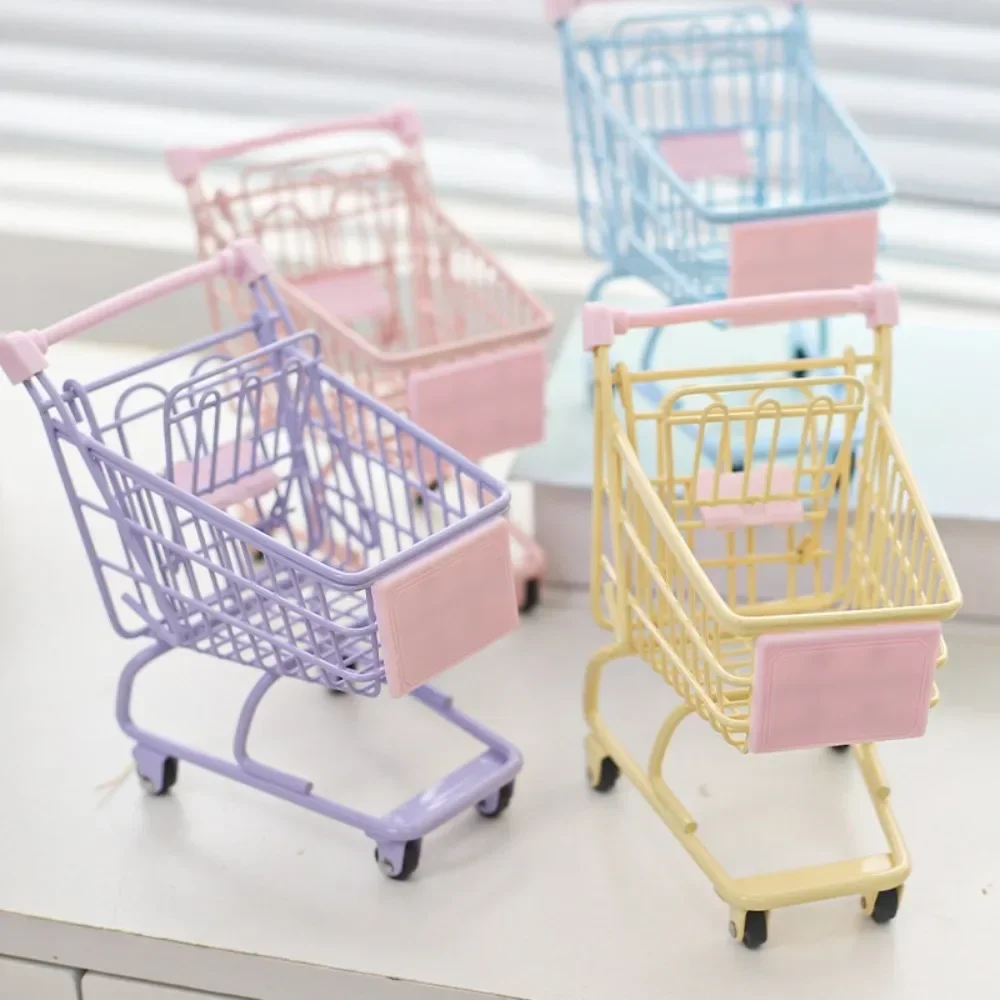 Mini Shopping Cart Simulation Supermarket Handcart Kids Craft Toy Shopping Utility Cart Storage Toy Holder Gifts for Children 4