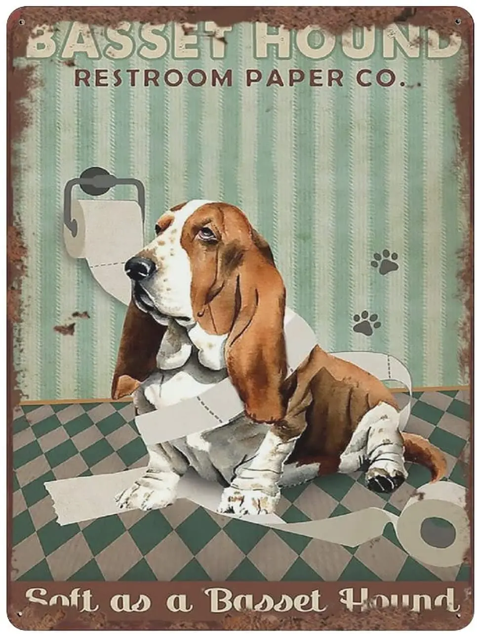

New Dog Toilet Paper As Soft As Buggy Hound Retro Metal Tin Sign Dog Fun Bathroom Home Office Decoration