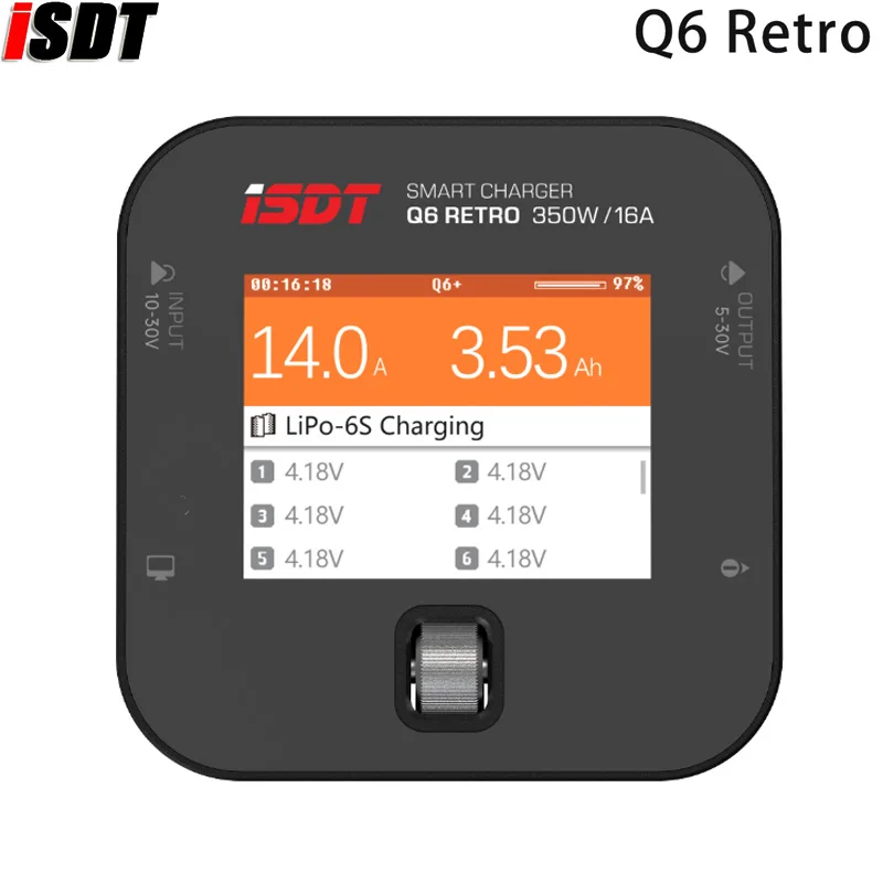 ISDT Q6 Ретро 350 Вт 16A DC Lipo Батарея Балансное зарядное устройство Разрядное устройство для цифровой батареи 2-6S Li-Po Li-Hv Li-Ion Li-Fe NiMH Ni-Cd