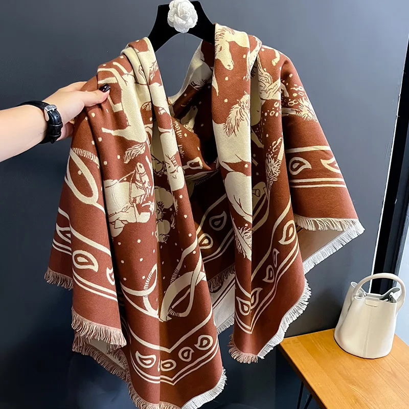thumbnail image 1 of Bufanda gruesa y cálida de lujo para mujer, chal de cachemira, pashmina, pañuelo para el cuello, manta de teselado, novedad de 2024, 1 of 5