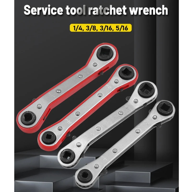 

Refrigeration Ratchet Wrench Conditioning Service Wrench 4 Different Sizes - 1/4 x 3/16 Square x 3/8 x 5/16 Square DropShipping