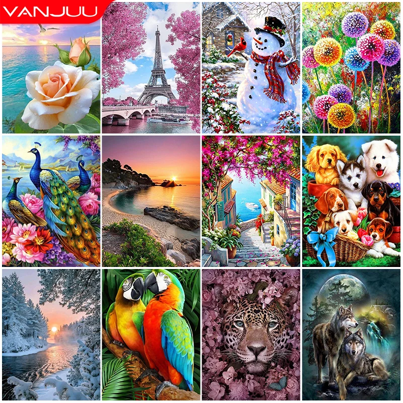5D DIY Diamond Painting Landscape Animal Flowers Cross Stitch Kit Full Round Diamond Embroidery Mosaic Picture Home Decor Gifts