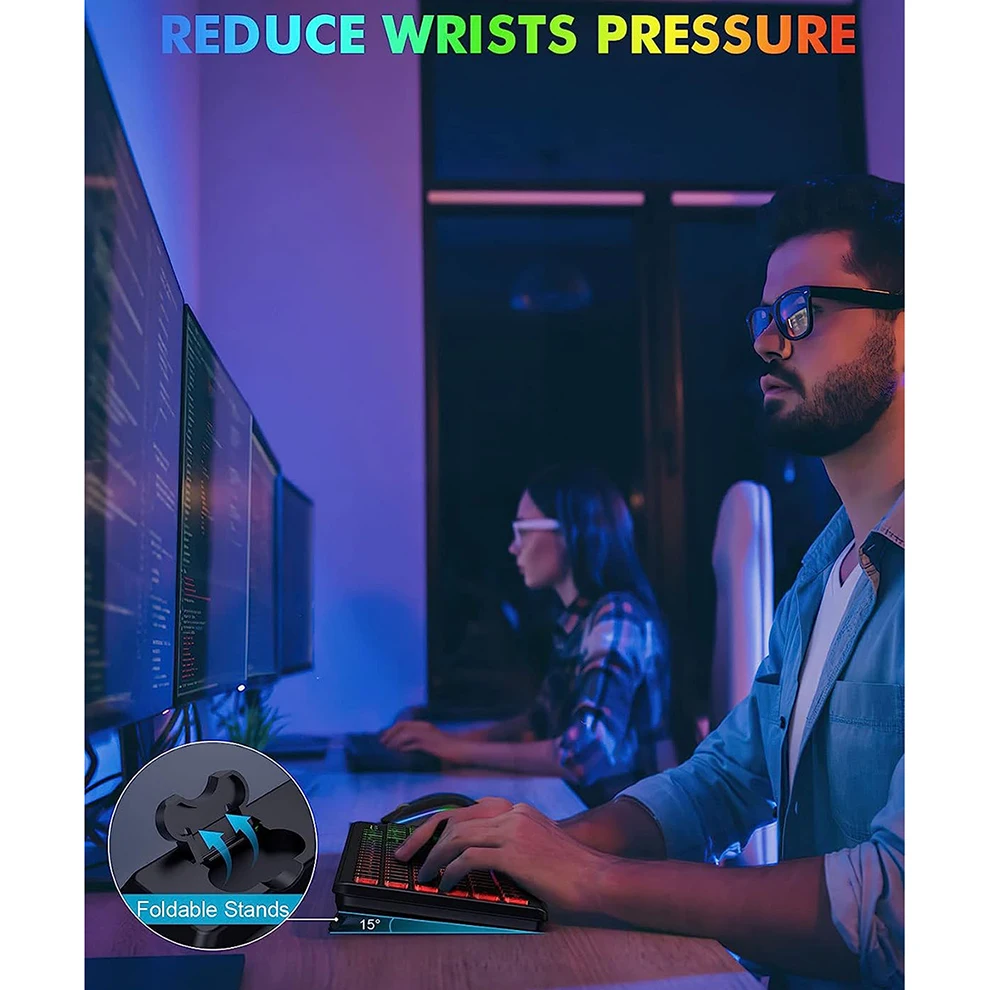 Combo de Teclado e Mouse sem Fio Retroiluminado Rgb Letras Iluminadas Recarregáveis Tamanho Completo Ergonômico Modo de Suspensão 24 Ghz - Imagem 6