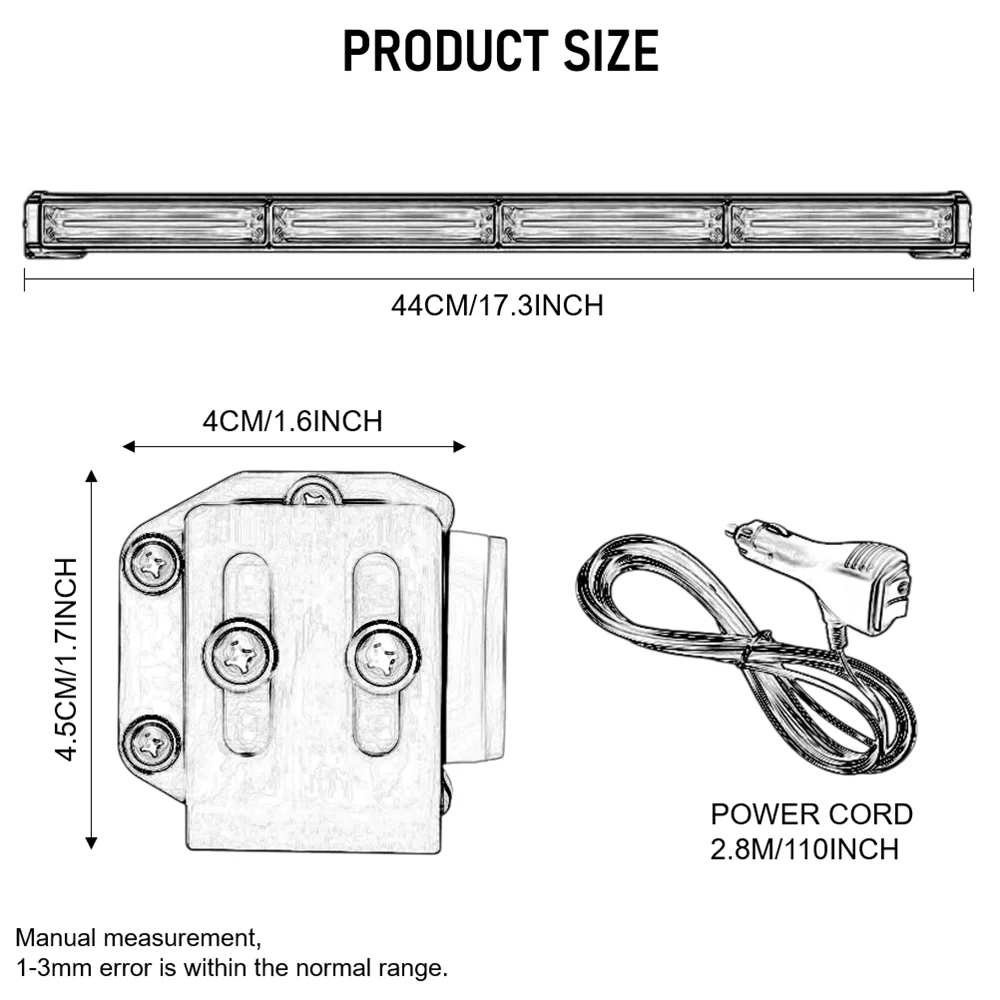 17 Inches LED Strobe Light Bar COB Strobe Flashing Light 12V 24V Traffic Advisor Strobe Light Bar LED Warning Traffic Direction