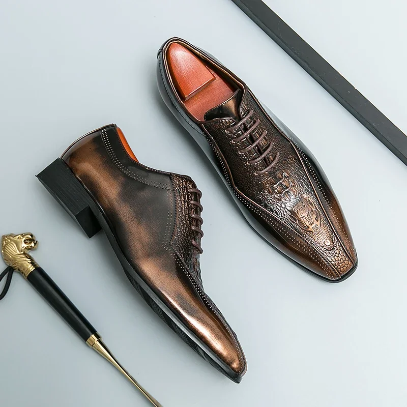 

Мужские деловые туфли оксфорды, коричневые, черные классические туфли на шнуровке с квадратным носком, весна-осень