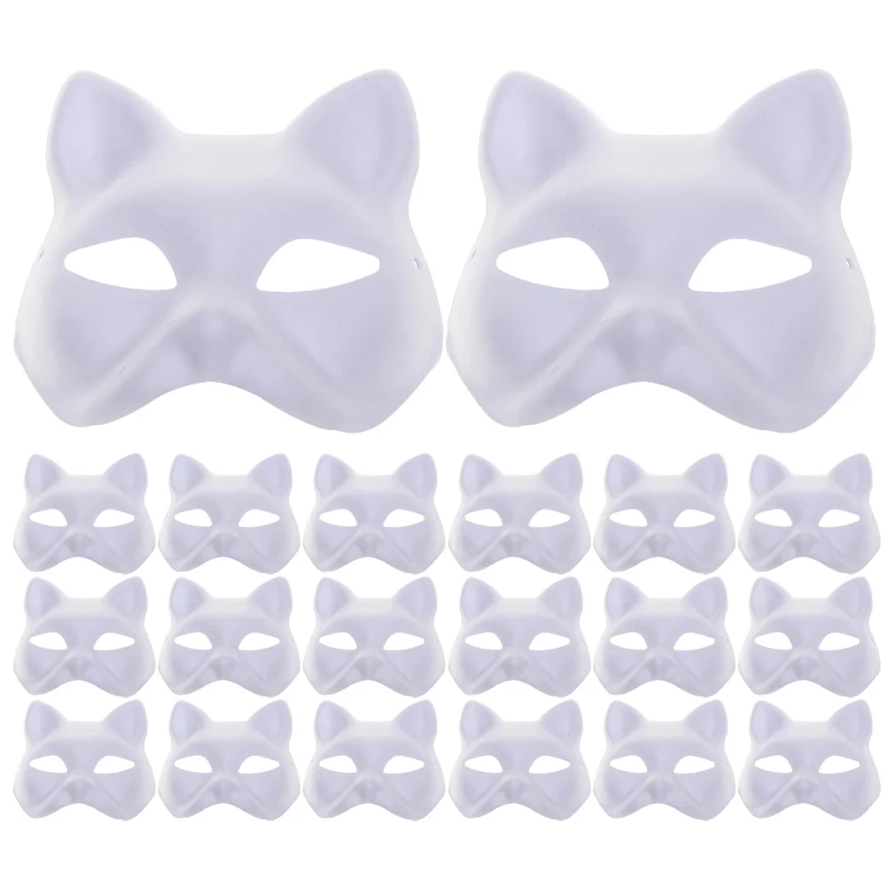 

20 Pcs Blank Hand Drawn Mask Facemask DIY Pulp Masks Party Makeup Cat Paper Women Masquerade White Miss Animal Kids Therian