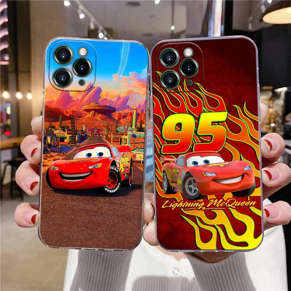 Cartoon Cars Lightning-McQueen Clear Phone Case For iPhone 15 13