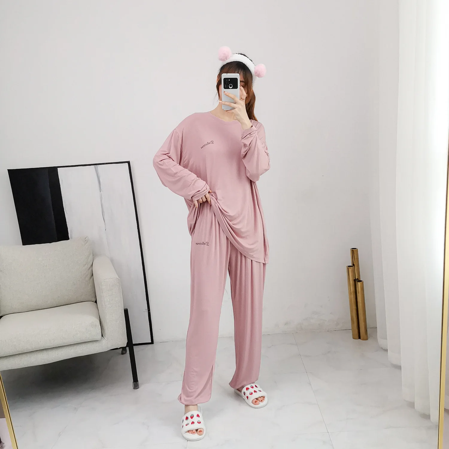 

Plus Size 4XL 5XL Pajamas Set For Women Loose 120Kg Pyjamas Suit Soft Loose Sleepwear Set Casual Solid Modal Home Clothes