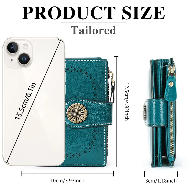 Genuine Leather Fashion RFID Wallet Women Clutch Credit Card Holder  Ladies Zipper Clutch Bag short Wallet  Casual Coin Purse 6