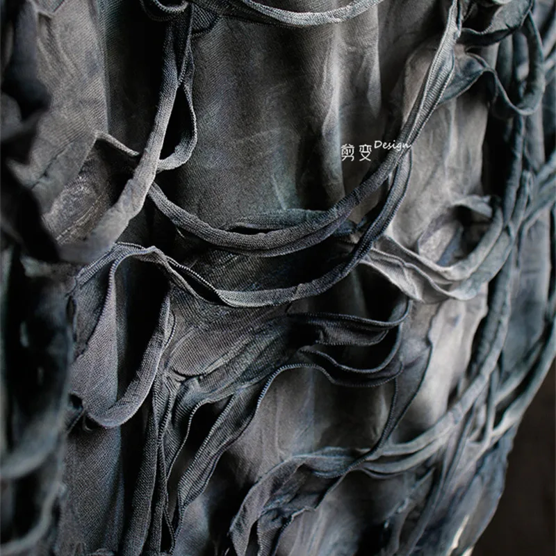 Tie-dye Ripped Hole Tassel Stretch Fabric Gothic Vintage Cloak Jacket Skirt Designer Cloth Apparel Polyester Material