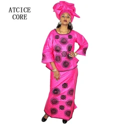 African Dress For Woman Bazin Riche Embroidery Design For Lady Top With Rapper