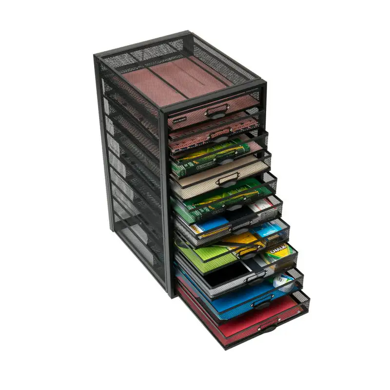 Network Collection, 10-Drawer File Storage, Desk Organizer, Metal Mesh, Black