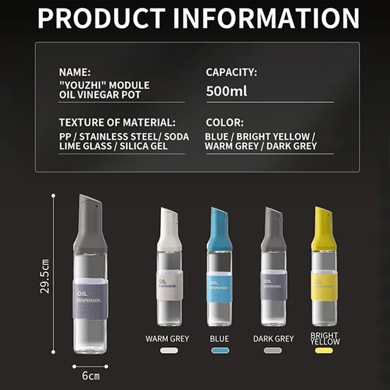 500ML Vinegar Sauce Olive Oil Bottle Glass Oil Dispenser Leak-Proof Seasoning Bottle Kitchen Cooking BBQ Cooking Tool