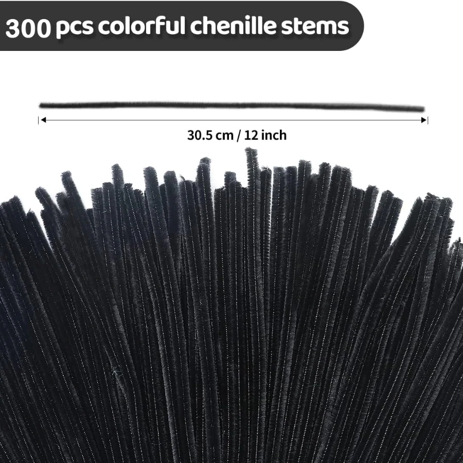 Pipe Cleaners, 300pcs Pipe Cleaners Black, 11.8 Ins Cleaners Craft, Chenille Stems, Great for DIY Arts and Crafts Projects