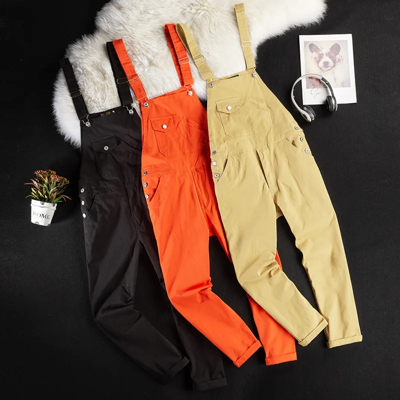 

Men Bib Pants Nine Points Pants Suspenders Overalls Jumpsuit Straight Skinny Slim Fit Solid Jumpsuits Trousers Casual Long Pant