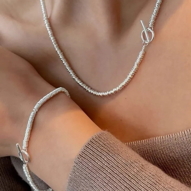 2024 New Trend Summer OT Buckle Thick Chain Jewelry Sets for Women Statement Necklace Bracelet Sexy Vocation Party Jewelry Gifts