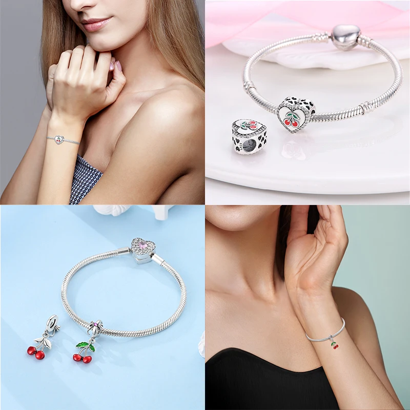 Charms Fit Pan Bracelets S925 Silver Color Strawberry Cherry Blueberries Fruit Sweet Original DIY Jewelry Birthday Fine Gifts 3
