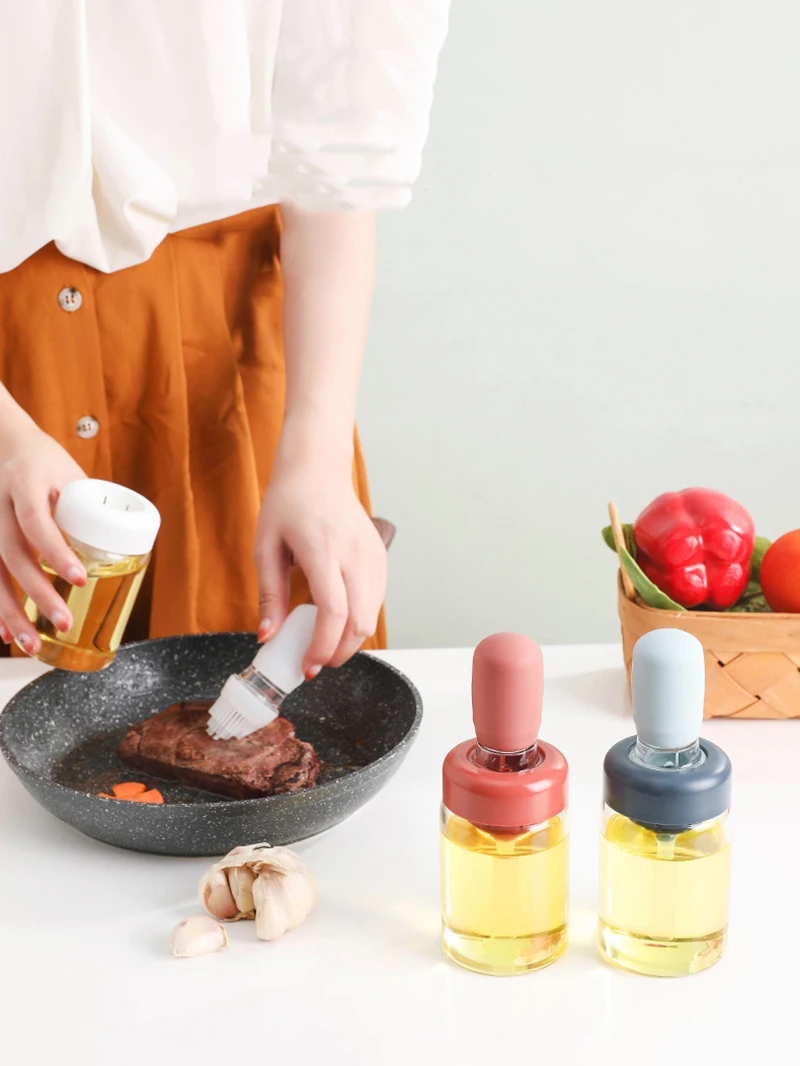 Description Picture 2 of itemBaking Ration Brush With Bottle BBQ Barbecue Brush Creative Oil Brush Kitchen Oil Bottle Silicone Glass Oil Container With Brush