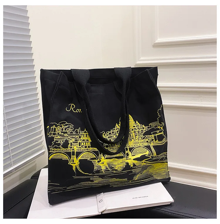 Women Canvas Shoulder Bag Rome Italy Print Shopping Bags Students Books Bags Female Cloth Handbags Thick Cotton Tote For Shopper