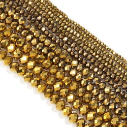 Round Faceted Colorful Glass Beads for Jewelry Making and DIY Projects (AB Gold)