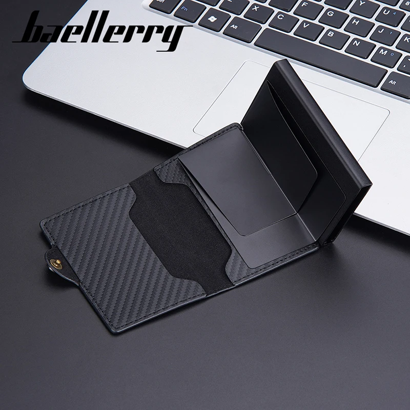 Baellerry RFID Men Short Wallets Popup Card Holders Free Name Engraving Male Wallet Carbon Fiber Men's Purses leather wallet wallet card holder credit card wallet smart wallet