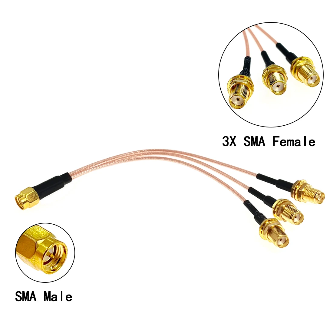 

SMA Male Nut to 3X SMA Female Plug Y Type Splitter Combiner Pigtail Cable RG178 15cm 6" for Wifi Router