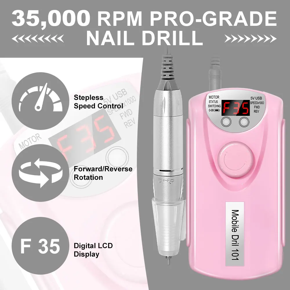 35000rpm Nail Drill Machine Professional Lathe Nail Milling Cutter Rechargeable Art Electric Sander Motor Polisher