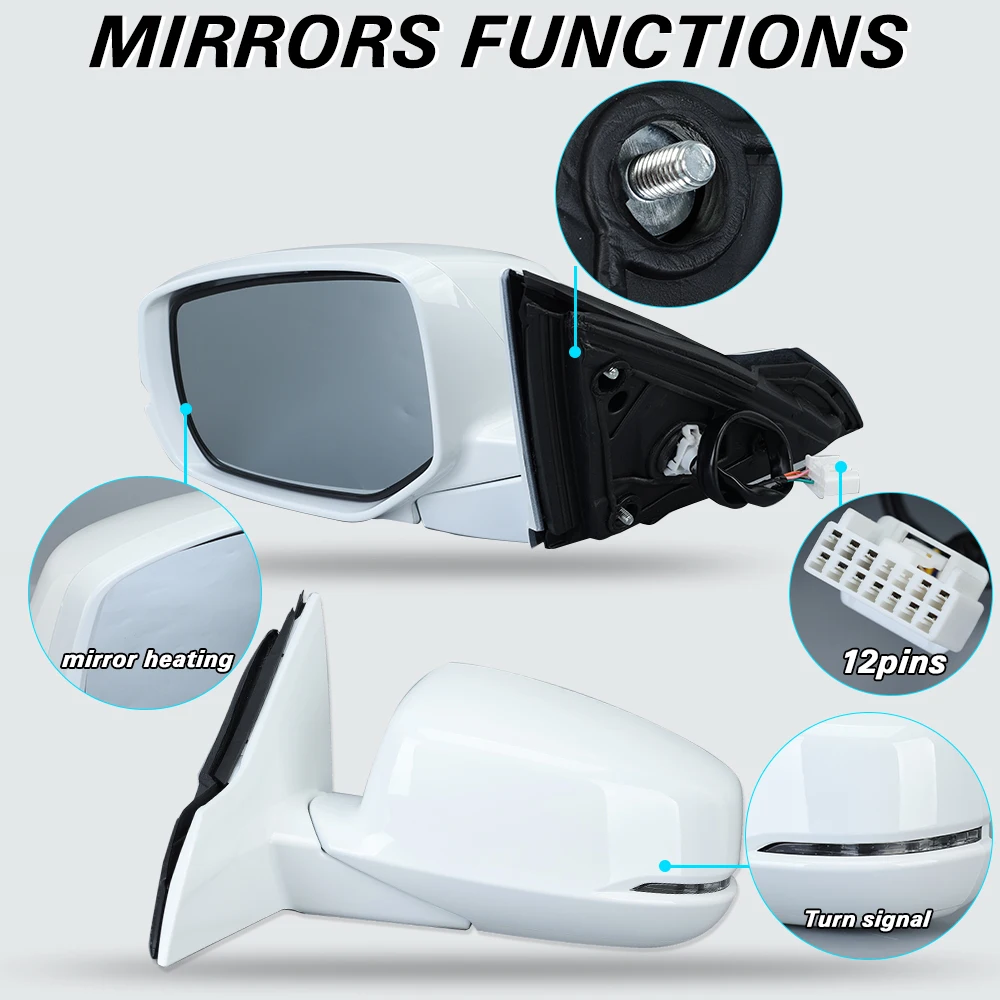 사이드 파워 히팅 미러, 혼다 어코드 2013-2015 백미러 방향 지시등, 카메라 미러, 화이트 커버 프레임 액세서리