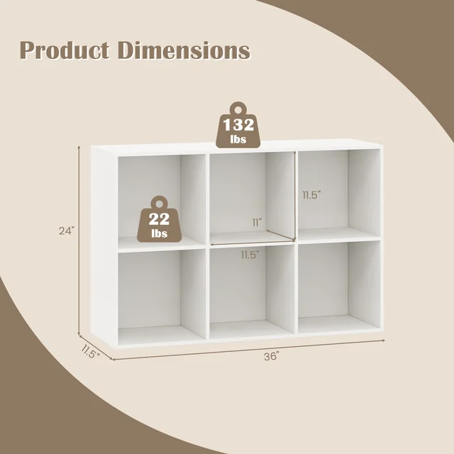 6-Cube Bookcase Modern 3-Tier Storage Organizer Horizontal Vertical Bookshelf