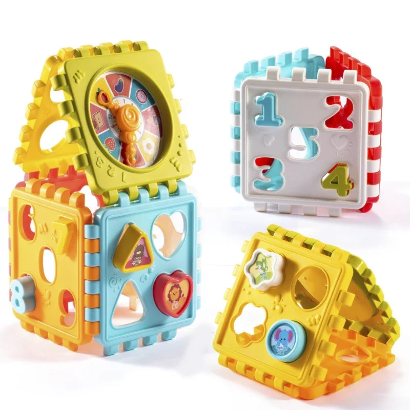 Puzzle Building Block Toy Shape Matching Hexahedron with Number Graphic Cognitive Block for Baby gift puzzle building block toy