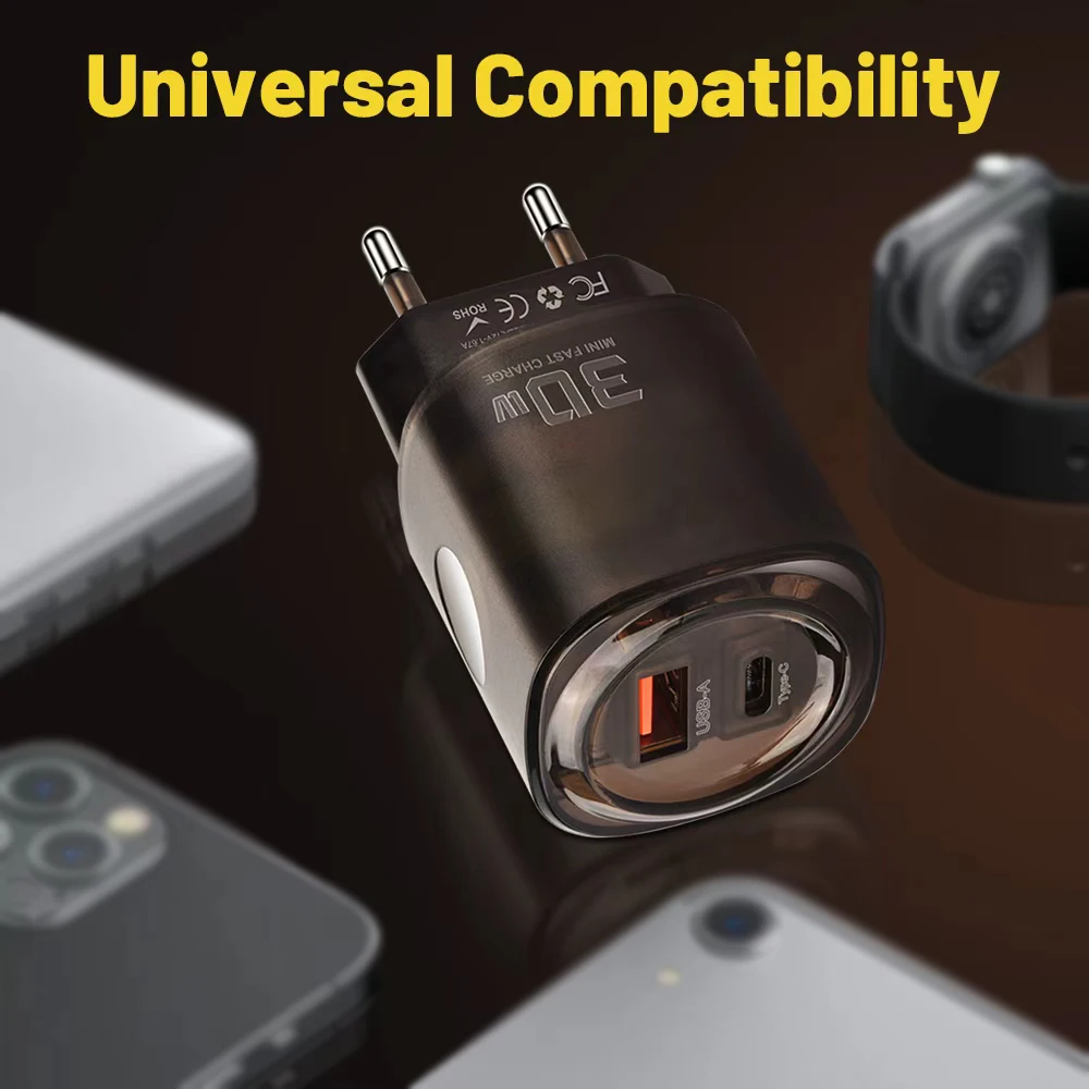 2Ports USB PD Charger Transparent Quick Charge3.0 Fast Wall Charging Mobile Phone Power For iPhone Samsung Xiaomi Huawei