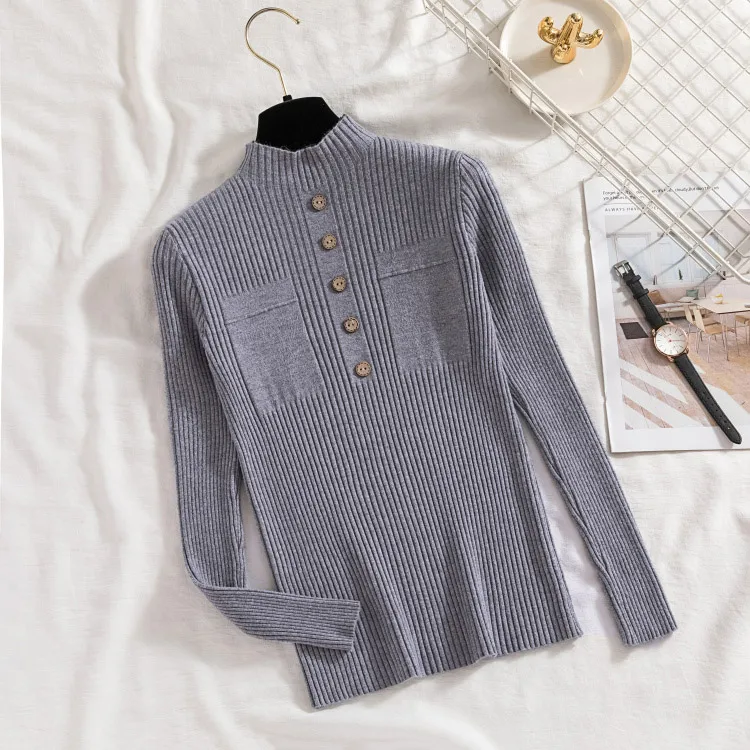 green sweater Womens Sweaters 2022 New Fashion Button Turtleneck Sweater Women Soft Knitted Ladies Sweater Winter Tops Pullover Jumpers Ladies cardigan Sweaters