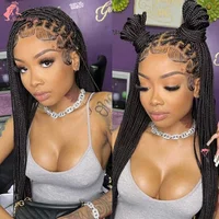 Full Lace Synthetic Afro Cornrow Braided Wigs Knotless Box Braids Wig For Black Women 36 Inches Goddess Handmade Braiding Wig 2