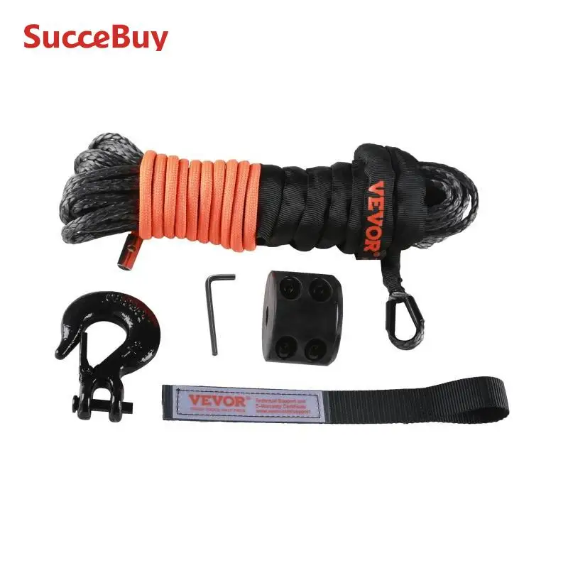 SucceBuy 8350/10000 lbs Synthetic Winch Rope 50ft Line String Cable Rope with Forged Winch Hook for ATV Car Outdoor Accessories manual winch electric winch